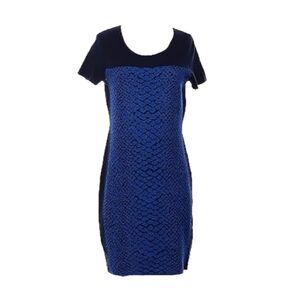 Magaschoni Vintage Blue Metallic Snakeskin Wool Sheath Dress, Size M (8-10), EUC